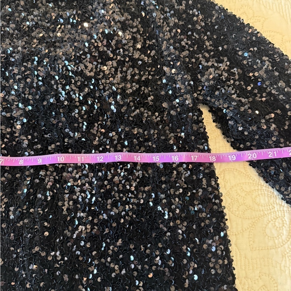 Black Sequin Long Sleeve Tunic Dress Ribbon Back - Women's L - Picture 4 of 7